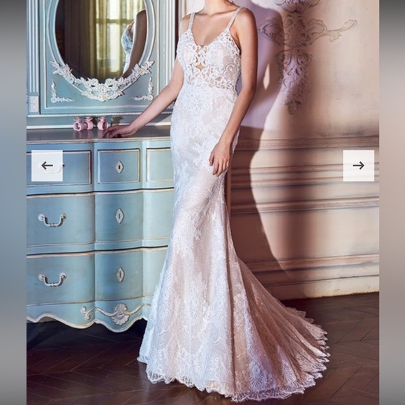 princess polly baby blue dress Lace Appliqued Nude Tulle Chapel Train Ball Gown Wedding Dresses,apd23 –  SheerGirl main image 0